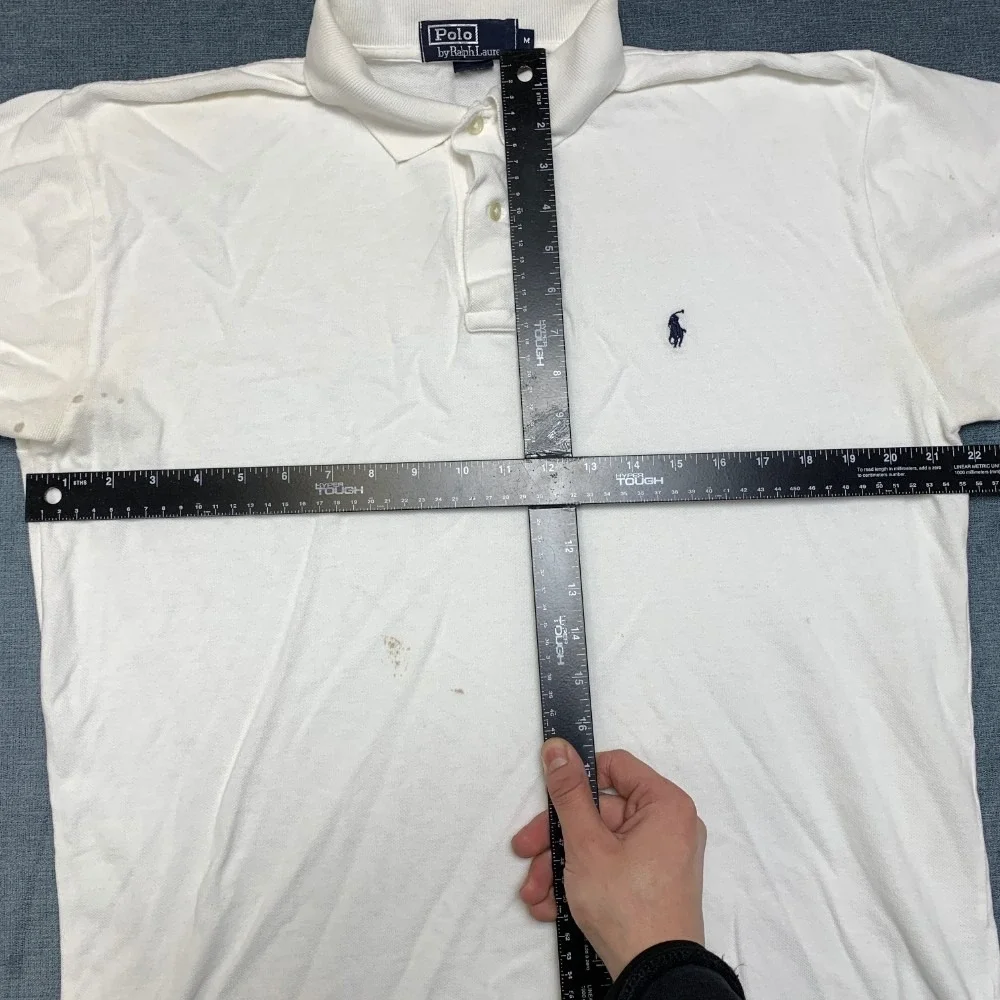 Polo By Ralph Lauren Shirt Mens Medium White Cotton Side Slit Hi Lo Hem Sports